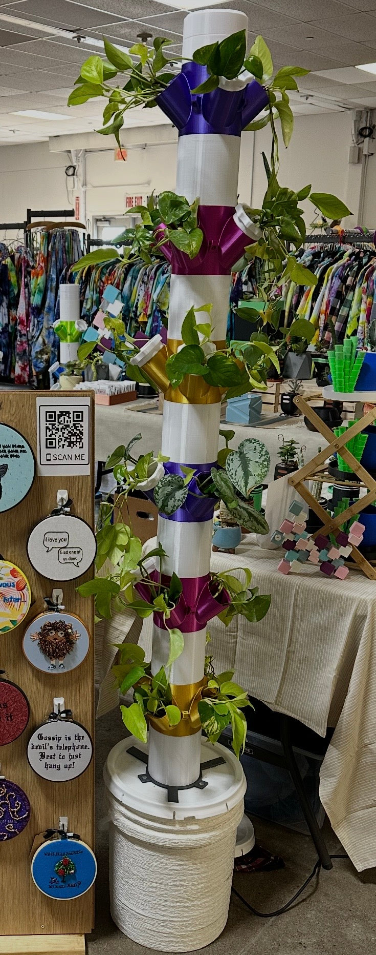 Close up of 4 tier aeroponic grow tower planting modules
