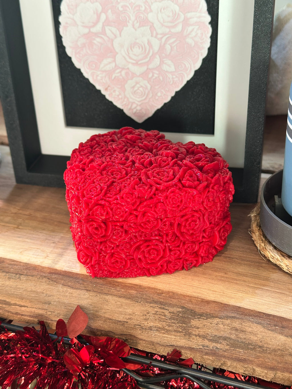 Everlasting Rose Heart Candy Dish – 3D Printed Floral Heart Trinket & Gift Dish | Custom Colors Available