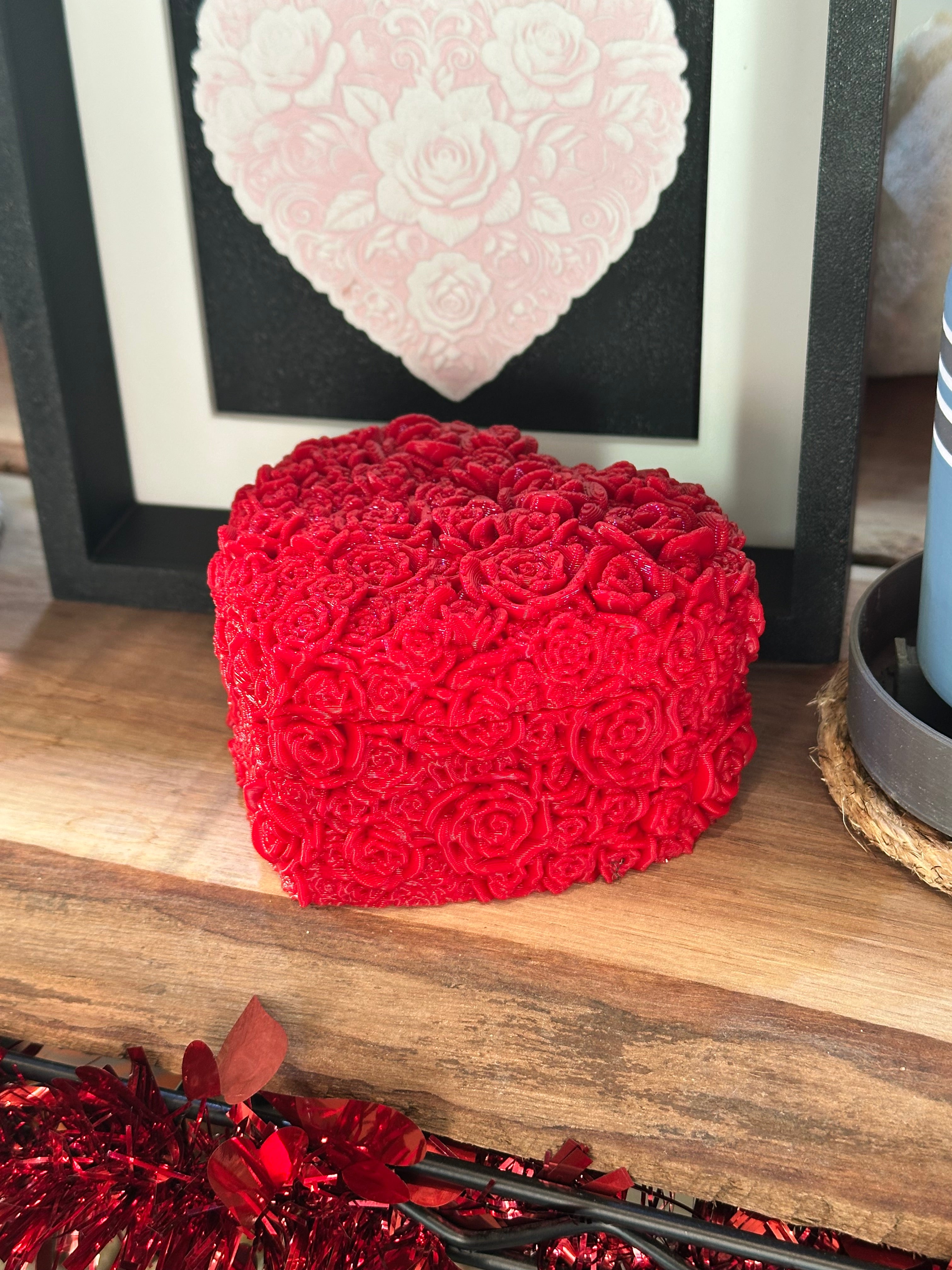 Everlasting Rose Heart Candy Dish – 3D Printed Floral Heart Trinket & Gift Dish | Custom Colors Available