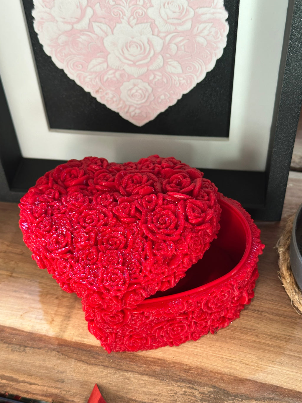 Everlasting Rose Heart Candy Dish – 3D Printed Floral Heart Trinket & Gift Dish | Custom Colors Available