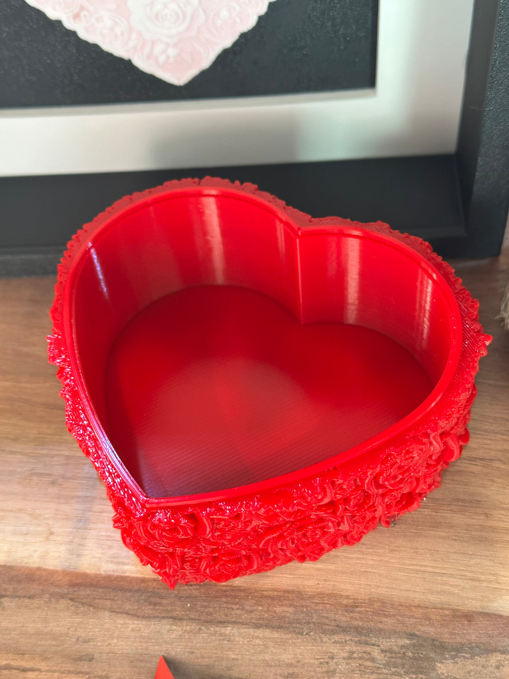 Everlasting Rose Heart Candy Dish – 3D Printed Floral Heart Trinket & Gift Dish | Custom Colors Available