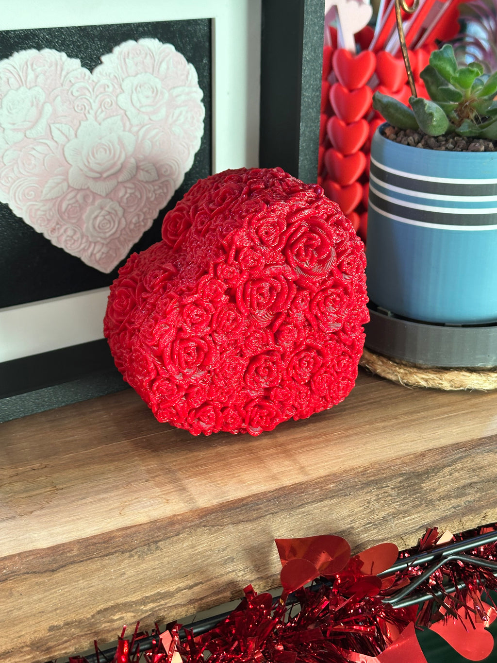 Everlasting Rose Heart Candy Dish – 3D Printed Floral Heart Trinket & Gift Dish | Custom Colors Available